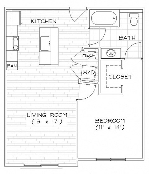 A5 701 Sq. Ft. Floor Plan at Piazza on West Pine, Saint Louis, MO